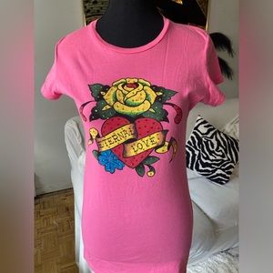 Ed Hardy pink rhinestone T-shirt